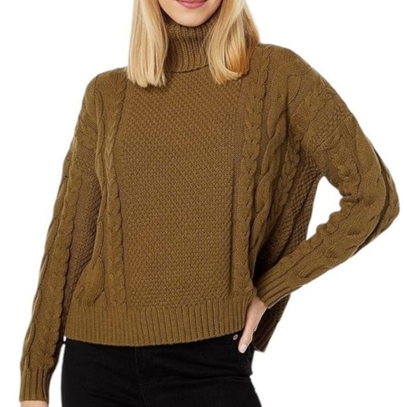 Madewell Brown Capri Cotton Turtleneck Cable Knit Sweater Size Small - Picture 1 of 10